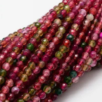 Ágata multicolor rosada y rojo facetada redonda 4mm