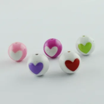 Abalorio redondo corazón acrílico multicolor 8mm