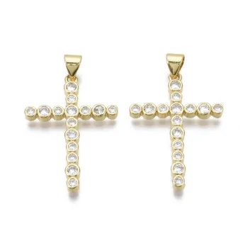 Cruz baño oro 18k y micropave zirconia transparente 30x21x2mm