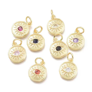 Dije redondo micropave zirconias multicolor y baño oro 18k de 12x10x2mm