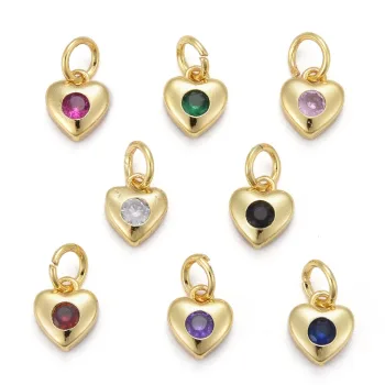 Corazón micropave zirconias multicolor y baño oro 18k 7x7x3mm