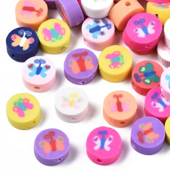 Fimo redondo plano con mariposa multicolor 10x5mm