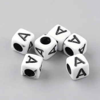 Letra A acrílica blanca y negra 6x6x6mm