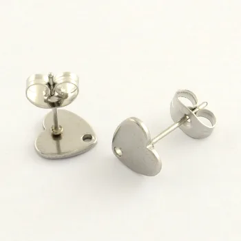 Base arete corazon acero inoxidable plateado 8x8mm