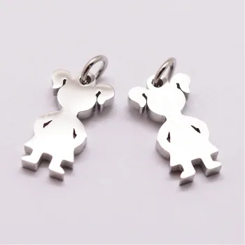 Niña dos colitas silueta dije plateada 16x9x2mm