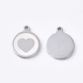 Círculo plano con nácar corazón dije plateado 12x10x1.5mm