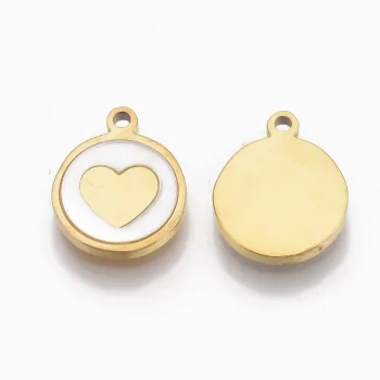 Círculo plano con nácar corazón dije dorado 12x10x1.5mm