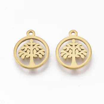 Árbol de la vida en círculo dije dorado 12x10x1mm