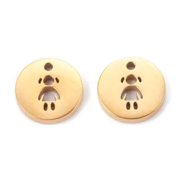 Círculo plano con silueta de niña dos colitas dije dorado 12x1.4mm