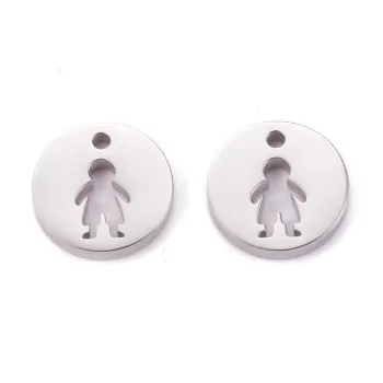Círculo plano con silueta de niño dije plateado 12x1.4mm