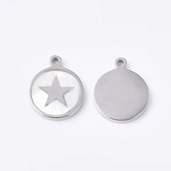 Círculo plano con nácar estrella dije plateado 12x10x1.5mm