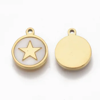 Círculo plano con nácar estrella dije dorado 12x10x1.5mm