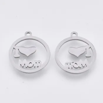 Dije "I Love Mom" circular plateado 17.5x15.5x1mm