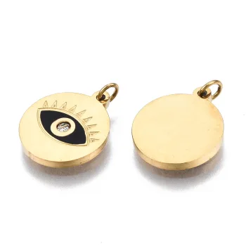 Medalla con ojo de cristal dije dorado 11.5x10x1mm