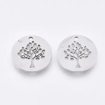 Círculo plano con árbol de la vida dije plateado 16x1mm