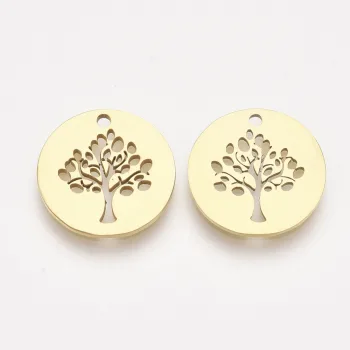 Círculo plano con árbol de la vida dije dorado 16x1mm