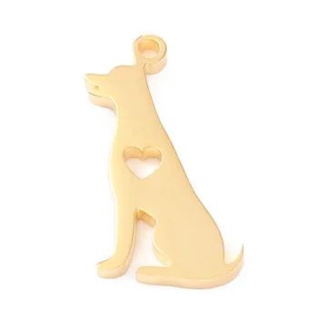 Perrito con corazón dije dorado 18x9.5x1.5mm