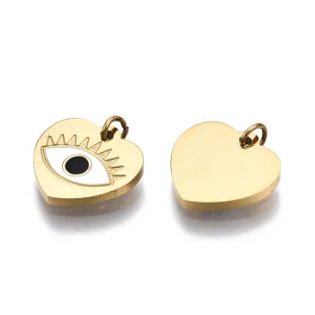 Corazón con ojo dije dorado negro y blanco 9.5x10x1mm