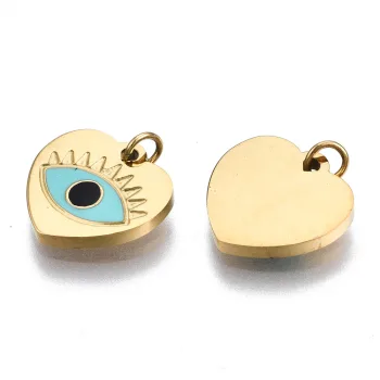 Corazón con ojo dije dorado negro y turquesa 9.5x10x1mm