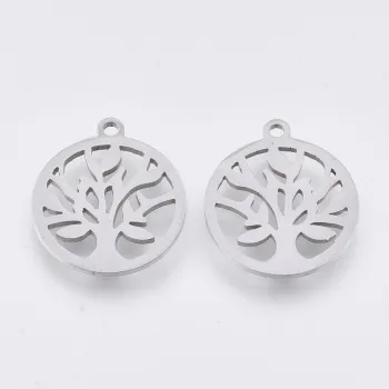 Círculo con árbol de la vida dije plateado 17x15x1mm