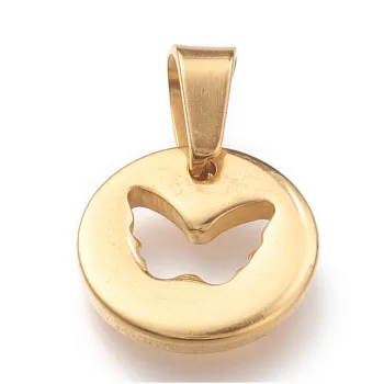 Medalla con mariposa acero inoxidable dorado 16x1mm