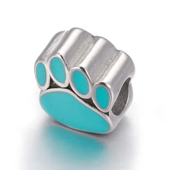 Patita de perro entrepieza plateada y turquesa 10.5x10x7mm