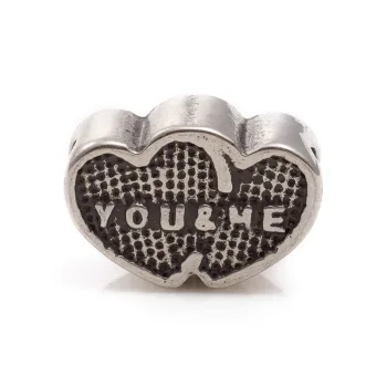 Doble corazón "You And Me" entrepieza plateada 10x15x7mm