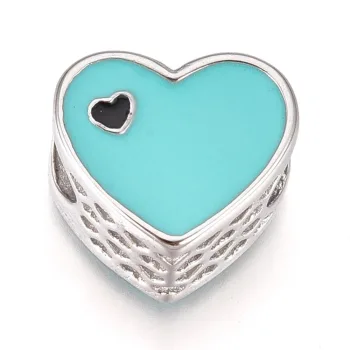 Corazón entrepieza plateado con turquesa 10x12x7mm