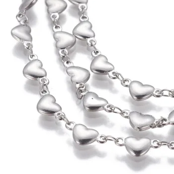 Cadena acero inoxidable corazón plateada 10x5x2mm