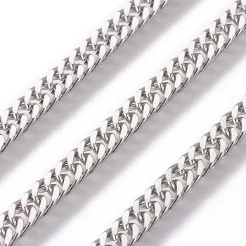 Cadena acero inoxidable ovalada martillada curva plateada 3.8x1.5mm