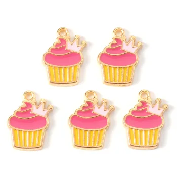 Cupcake rosado y dorado dije enamel 17x13x2mm