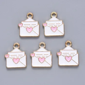 Carta blanco con corazón rosado dije enamel 16x13x1.5mm