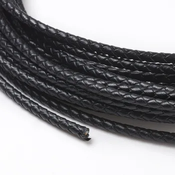 Cuero redondo trenzado negro 4mm