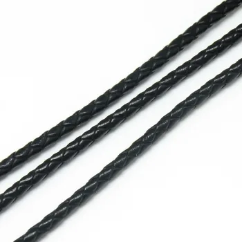 Cuero redondo trenzado negro 3mm