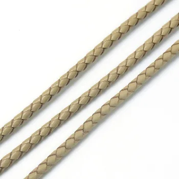Cuero redondo trenzado beige 3mm