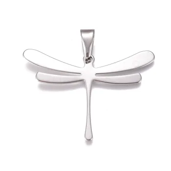 Libélula dije acero inoxidable plateado 34x45mm