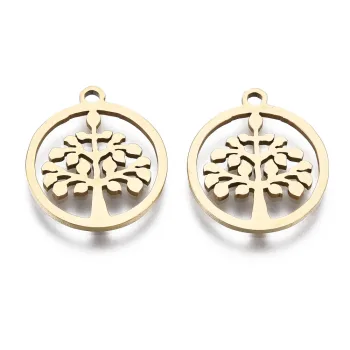 Medalla árbol de la vida acero inoxidable dorado 17x15mm
