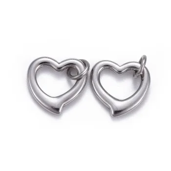 Corazón hueco dije acero inoxidable plateado 14x14x2mm