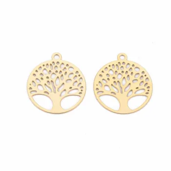 Medalla arbol de la vida acero inoxidable dorado 15x13mm