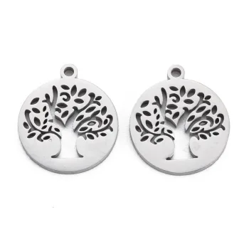 Medalla árbol de la vida acero inoxidable plateado 14x12mm