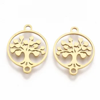 Medalla árbol de la vida conector acero inoxidable dorado 19x15mm