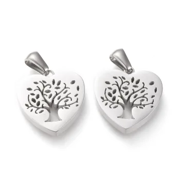 Corazón con arbol de la vida plateado acero inoxidable 18x17mm
