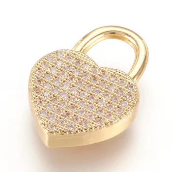 Candado corazón de zirconias y baño oro 18K 20x14x3.5mm