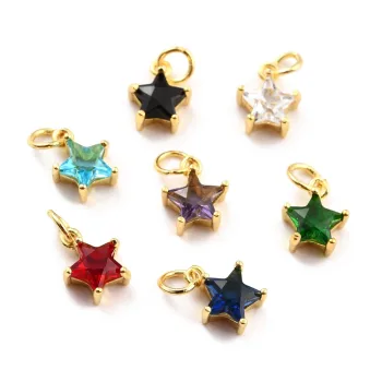 Estrella dorada de zirconias multicolor y baño de oro 18K 10x8x4mm