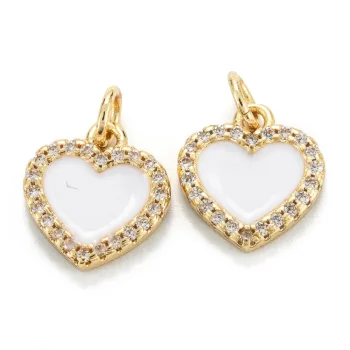 Corazón enamel blanco y zirconias de baño oro 18k 12x11x2mm