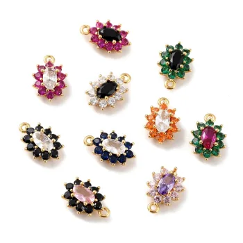 Dije flor de zirconias  multicolor y baño de oro 18K  11.5x7.5x4mm