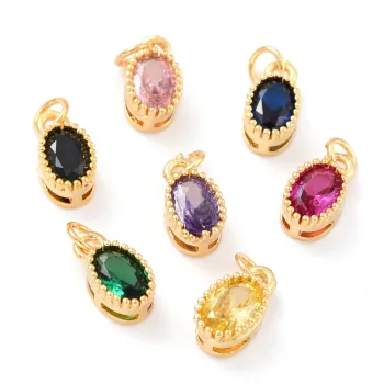 Dije ovalado de zirconias multicolor y baño oro 18k 9.5x5x4mm