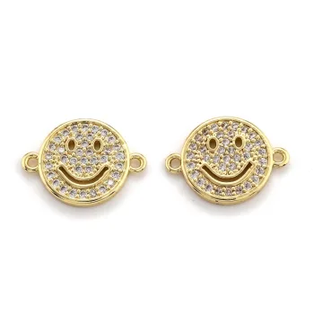 Conector carita feliz con zirconias y baño oro 18K 14x19x2mm