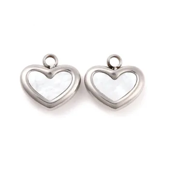 Corazón dije acero inoxidable blanco y plateado 11x11x4mm