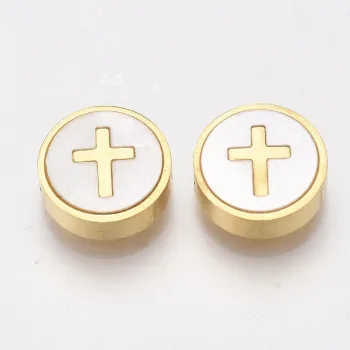 Cruz nácar y acero inoxidable entrepieza dorada 10x3mm